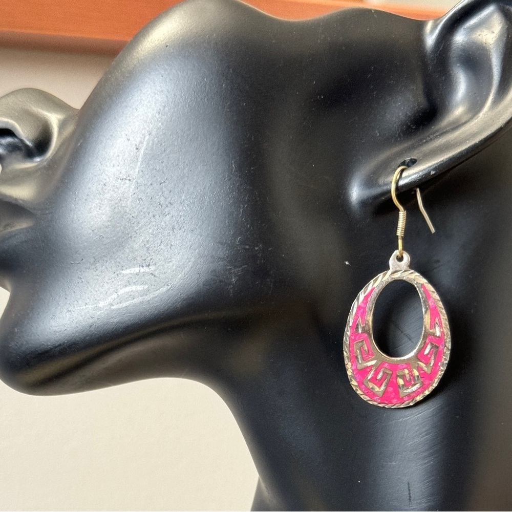 Crushed Opal Inlay Aztec Sterling Silver Earrings